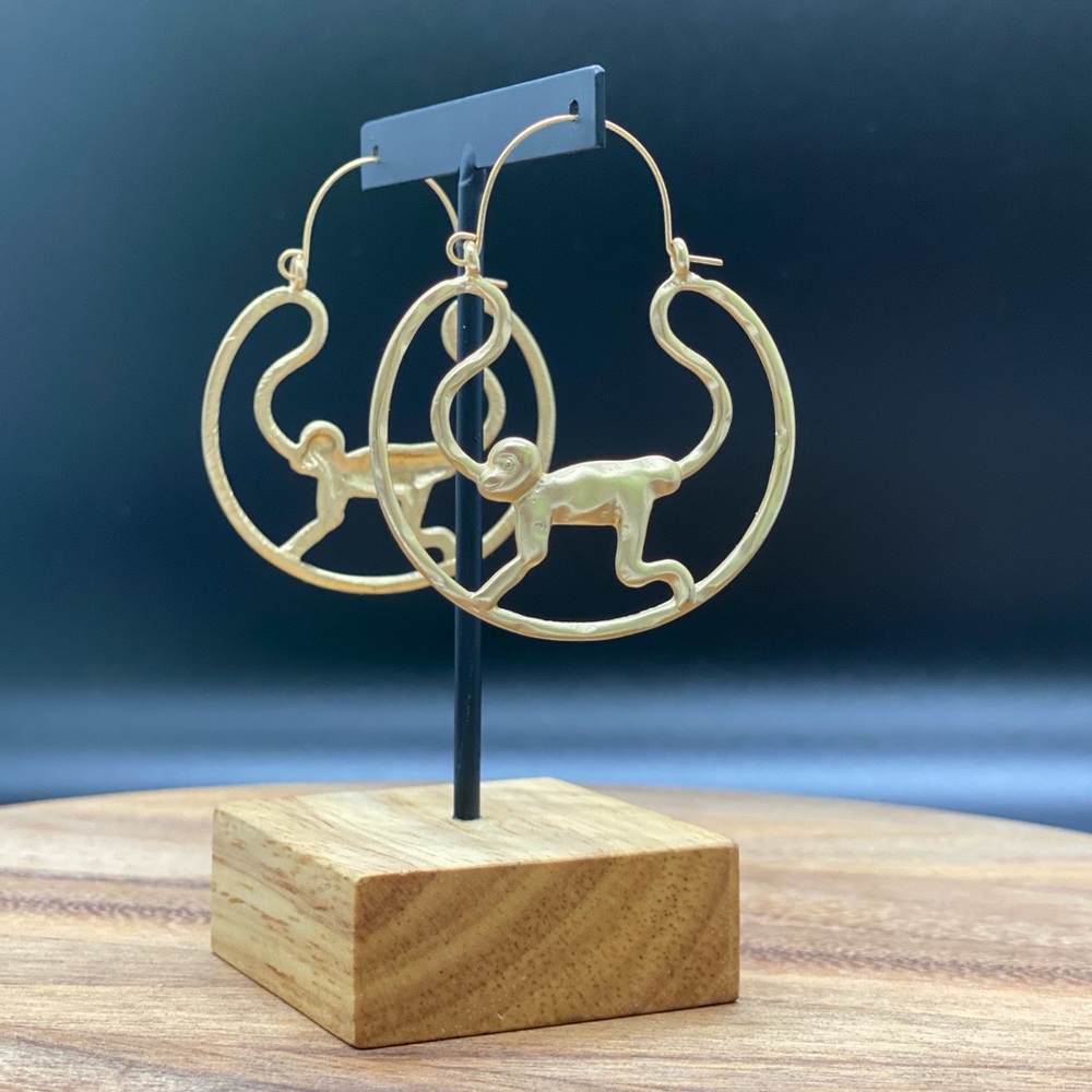 Matte Gold Monkey Hoop Earrings